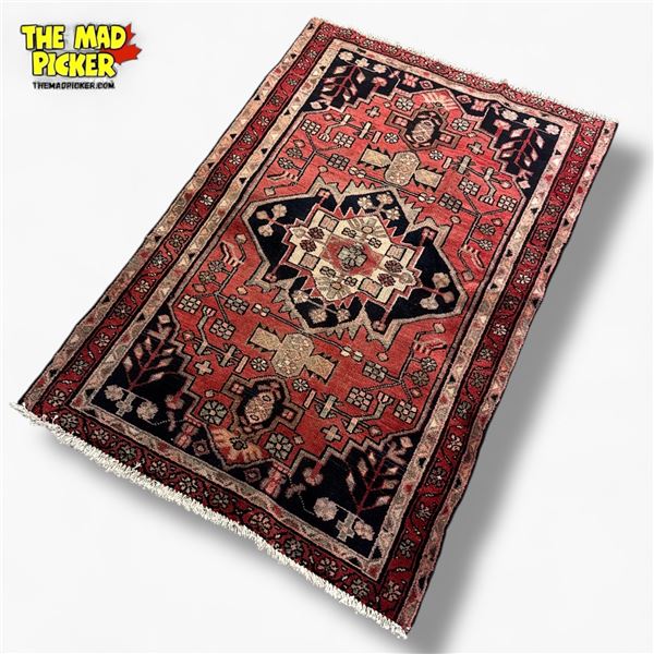 Hand-Knotted Persian Wool Rug Zanjan Region Itran Geometric Map Design 144x98cm