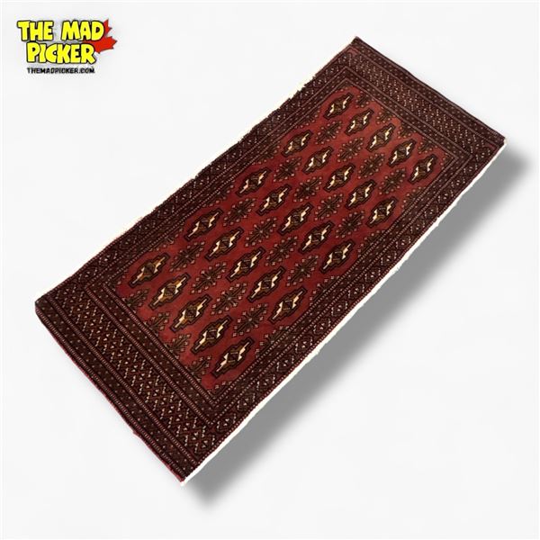 Hand-Knotted Wool Persian Rug Torkaman Region Made in Iran 59x133cm