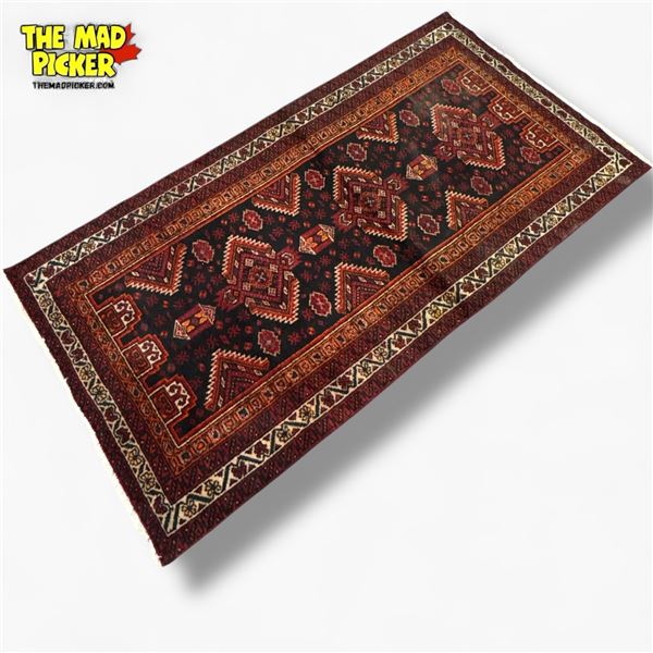Hand Knotted Wool Persian Rug Made  in the Baluch Region of Iran 175cm X 90cm Geometric Design