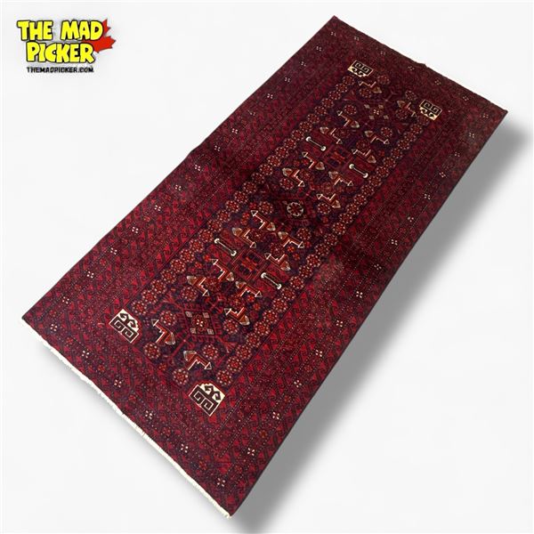 Hand-Knotted Wool Persian Rug Baleuh Design 200 X 102cm Made in Iran