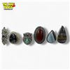 Image 1 : 6 New Polished Natural Stone Rings in Silver Settings - all marked .925 (Fluorite, Larimar, Owyhee O