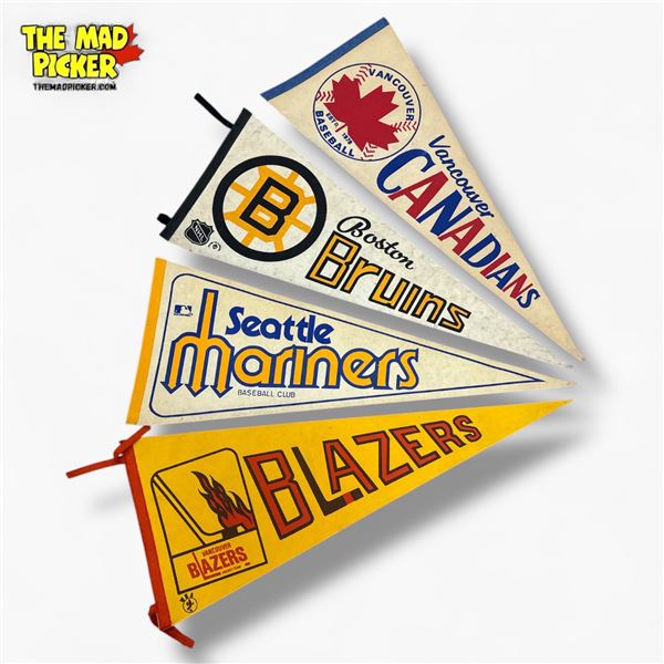Collection of 4 Vintage Sports Pennants Vancouver Blazers Mariners Bruins Vancouver Canadians