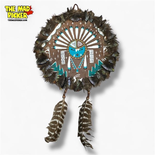 Navajo Style Dream Catcher 12-Inch Diameter Dyed Buckskin Leather