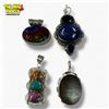Image 1 : 4 New Natural Stone, & Faceted Crystal Pendants in Silver Settings - all stamped .925  (Mother of Pe
