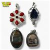 Image 1 : 4 New Natural Stone Pendants in Silver Settings - all stamped .925  (Tigers Eye, Red Jasper with Gar