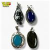 Image 1 : 4 New Natural Stone Pendants in Silver Settings - all stamped .925  - 1 has gold-tone accents (Chalc