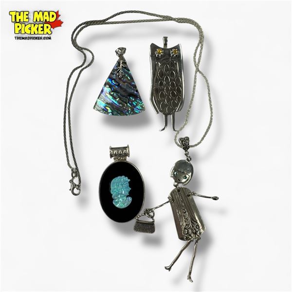 4  Vintage Fashion Pendants & 1 Chain (Dancing  Girl is 3.5" long)