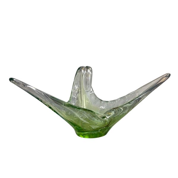 Murano Style Art Glass Controlled Bubble Green Splash Centerpiece 6-Inch Tall