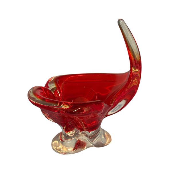 Chalet Artistic Glass Red Swirl Splash Centerpiece 8 Inch Circa 1960s-1975