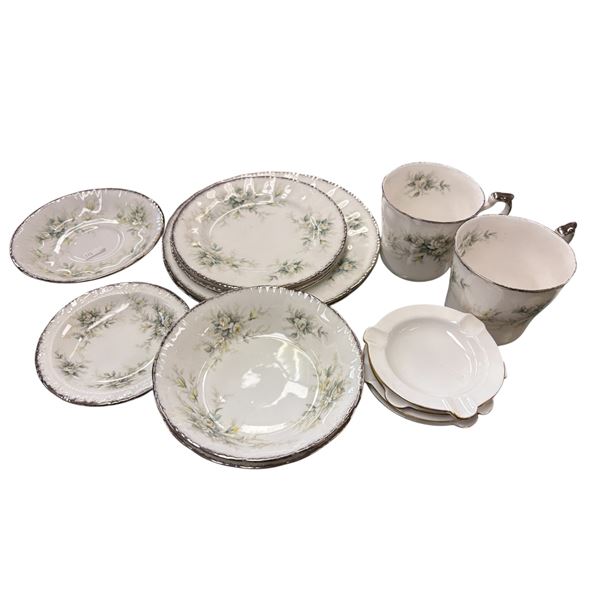 Paragon 11 Pieces of "First Love' Tea Cups and Saucers with and an Additional 4 Shelley Ashtrays
