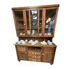 Image 1 : Antique English 60-Inch Kitchen Dresser with Stain Glass Panels Two-Piece Unit