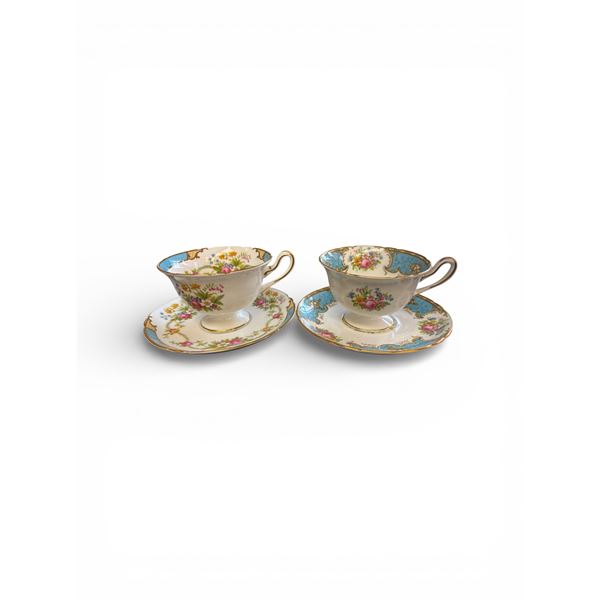 Shelley England Dubarry and Duchesse Teacups with Matching Saucers Bone China