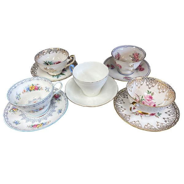 Collection of 5 Shelley Fine Bone China Tea Cups and Saucers Various Patterns England