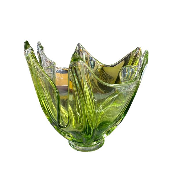 Mid-Century Modern Emerald Green Glass Bowl 8-Inch Tall Candy Dish