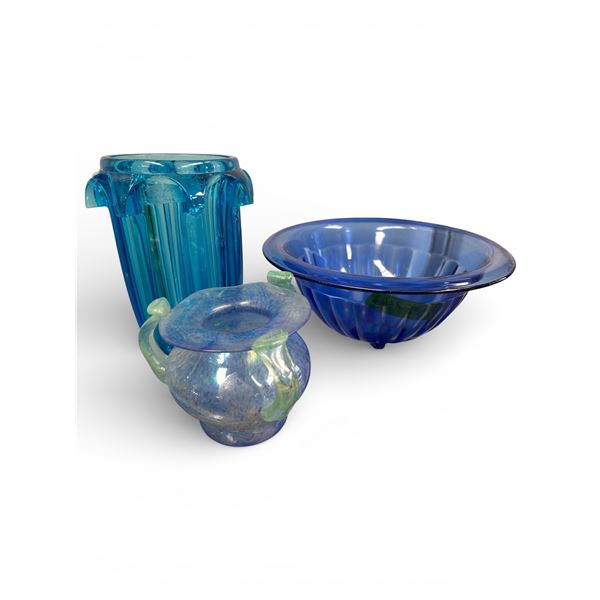 Hazel Atlas Azura Blue Bohemian Vase 8.5-Inch Rudolf Jurnikl Sklo Union 1960s