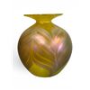 Image 1 : Arte Vargas Art Glass Vase 6.5 Inch Iridescent Yellow Pulled Feather Pattern