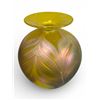Image 2 : Arte Vargas Art Glass Vase 6.5 Inch Iridescent Yellow Pulled Feather Pattern