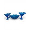Image 1 : Fenton Colonial Blue 4-Piece Glass Set Ruffled Edge Thumbprint Pattern 1963-1970