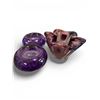 Image 2 : 5-Piece Art Glass Collection: Arte Vargas Blue Catchall, Purple Vase, 3 Candle Holders