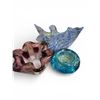 Image 3 : 5-Piece Art Glass Collection: Arte Vargas Blue Catchall, Purple Vase, 3 Candle Holders