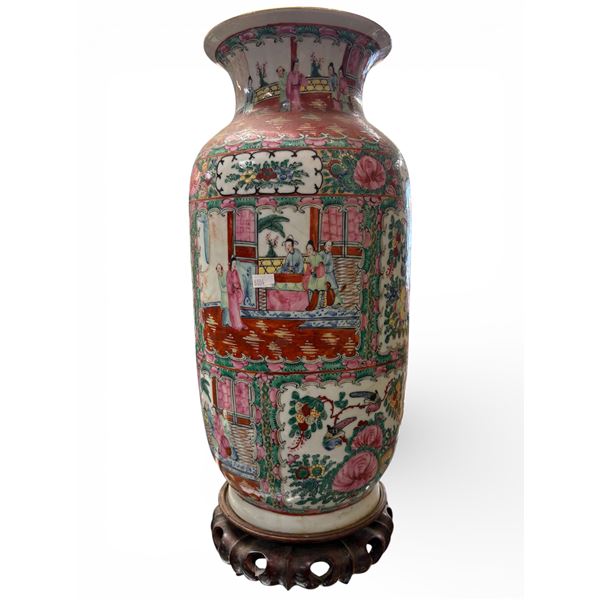 19th Century Chinese Famille Rose Porcelain Vase 19" Rose Medallion Pattern