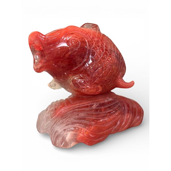 Beautiful Handcrafted Red Jade Feng Shui Koi Fish Lucky Carp 7-Inch Tall