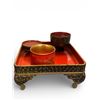 Image 3 : Vintage Japanese Lacquerware Set Red and Gold Hand-Painted Floral Design