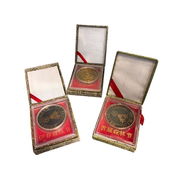 Three Commemorative Medals First Yichun Forest Festival China 1980s