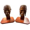 Image 1 : Pair of 12-Inch Vintage African Carved Wooden Bust Sculptures Hardwood Tribal Art