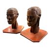 Image 2 : Pair of 12-Inch Vintage African Carved Wooden Bust Sculptures Hardwood Tribal Art