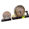 Image 2 : Art Deco Three-Piece Mantel Clock Set Hollow Bronze Polar Bear Marble Base 8-Inch