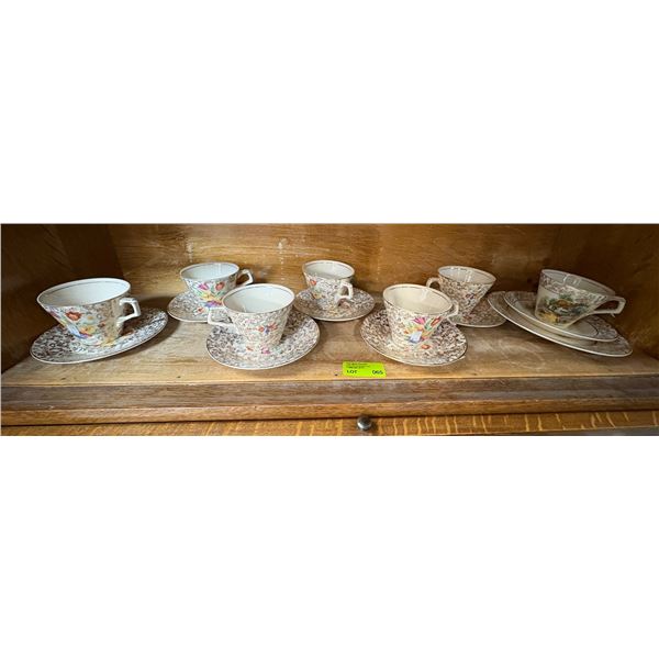 Hollinshead & Kirkham H&k Tunstall Old English Sampler Teacups Set of 7 Mid-Century