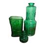 Image 1 : Vintage Collection of Green Glass Art Glass: Vases and Bottle 11" Tall