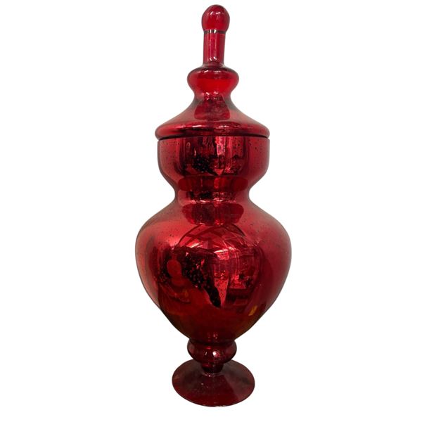 Italian Empoli Style Glass Apothecary Jar Red Circus Tent Design 22-Inch Tall