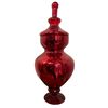 Image 1 : Italian Empoli Style Glass Apothecary Jar Red Circus Tent Design 22-Inch Tall
