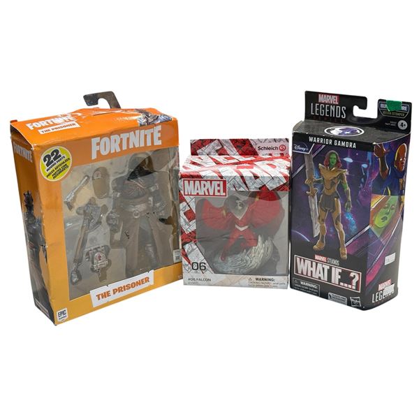 Fortnite the Prisoner and Marvel Schleich Falcon and Warrior Gamora Figures 3 IN Box