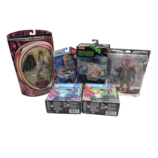 Mixed Action Figure Lot: LOTR Frodo, TMNT Leo Ninja Elite, Playmobil Ghostbusters X2, Others