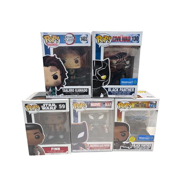Lot of 5 Funko Pop Figures: Star Wars, Demon Slayer, Black Panther, Civil War and Marvel