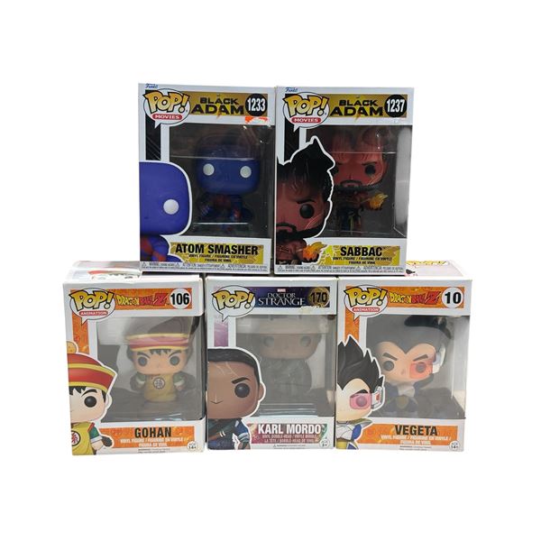 Lot of 5 Funko Pop Figures: Dragon Ball Z, Black Adam, Doctor Strange Assorted Collection