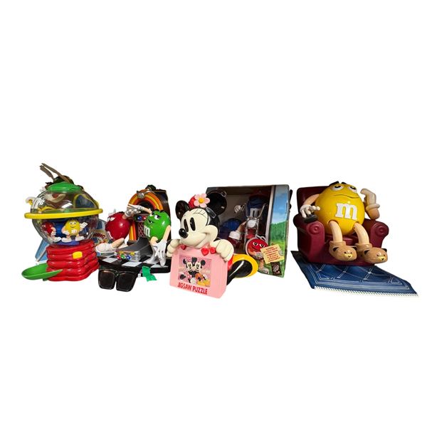 Collection of 5 Assorted M & M Collectible Toys and Minnie Mouse