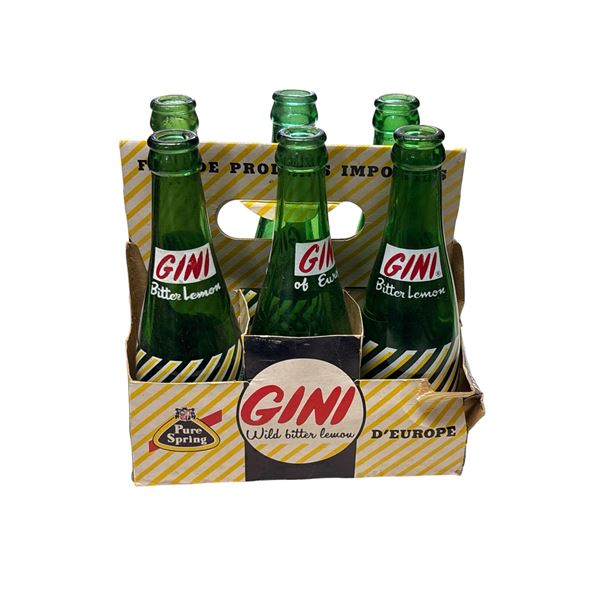 Vintage Gini Bitter Lemon 6-Pack Glass Bottles LA Liqueur Douce D'europe Pure Spring