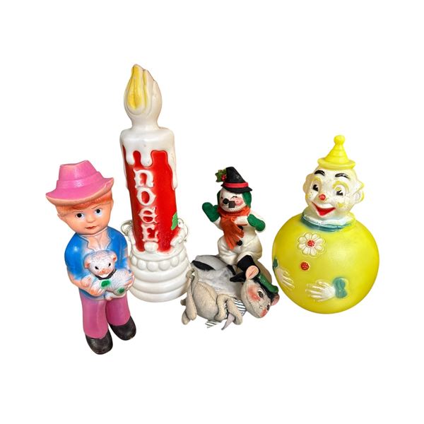1977 Sanitoy Musical Chime Clown Roly Poly Toy with Vintage Christmas Decorations