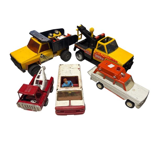 Collection of 7 Vintage Tonka Toys Metal Vehicles 1960s-1980s Including Trucks & Dozer