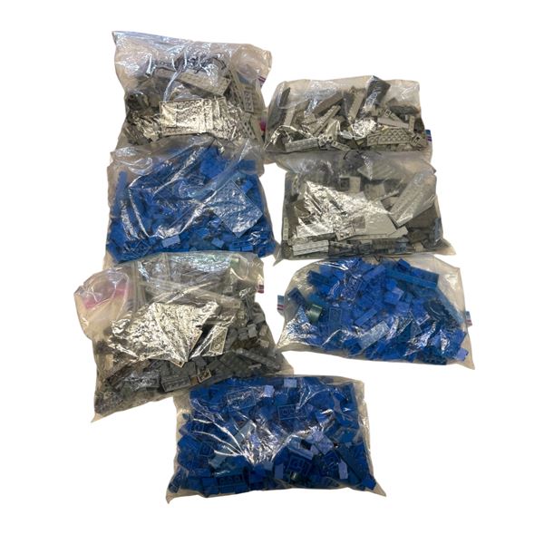 7 Bags of Assorted LEGO Pieces Gray and Blue Various Shapes and Sizes