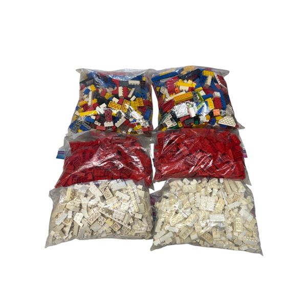 6 Bags of Assorted Lego Bricks Mixed Colors Various Sizes and Shapes