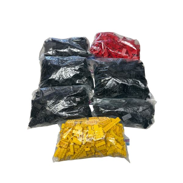 7 Bags of Mixed LEGO Bricks Black Red Yellow Assorted Pieces