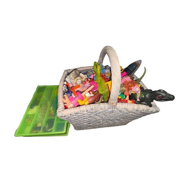 Mixed Lot: Assorted Action Figures and Bracelet Making Supplies with Trays