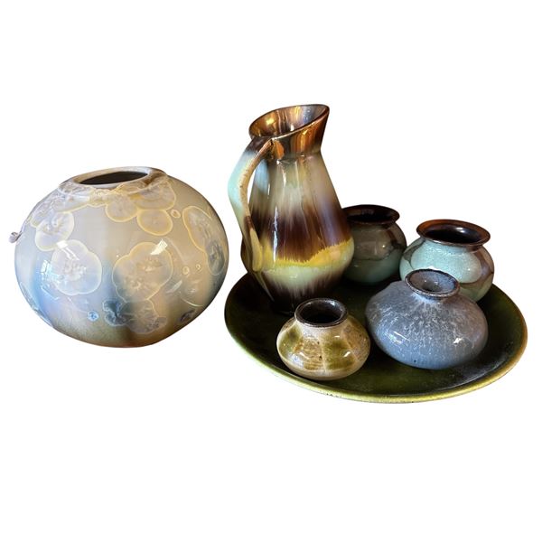 Collection of 7 Glazed Ceramic Pieces Including Holly Mckeen Vase & German Items 5.5 Inch Tall