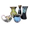 Image 1 : Collection of 6 Glazed Studio Pottery Vases and Candlestick Holders Mostly German Origin
