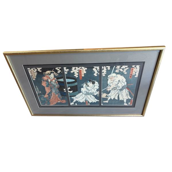 Toshusai Sharaku Japanese Woodblock Print Triptych Reproduction, 36x22 Inches